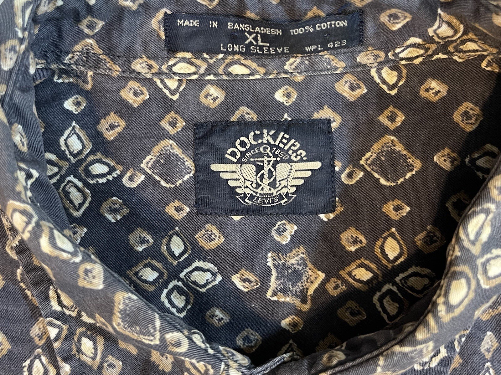 DOCKERS Button Down Blue Print Shirt Long Sleeve Barrel Cuff Men’s Size XL