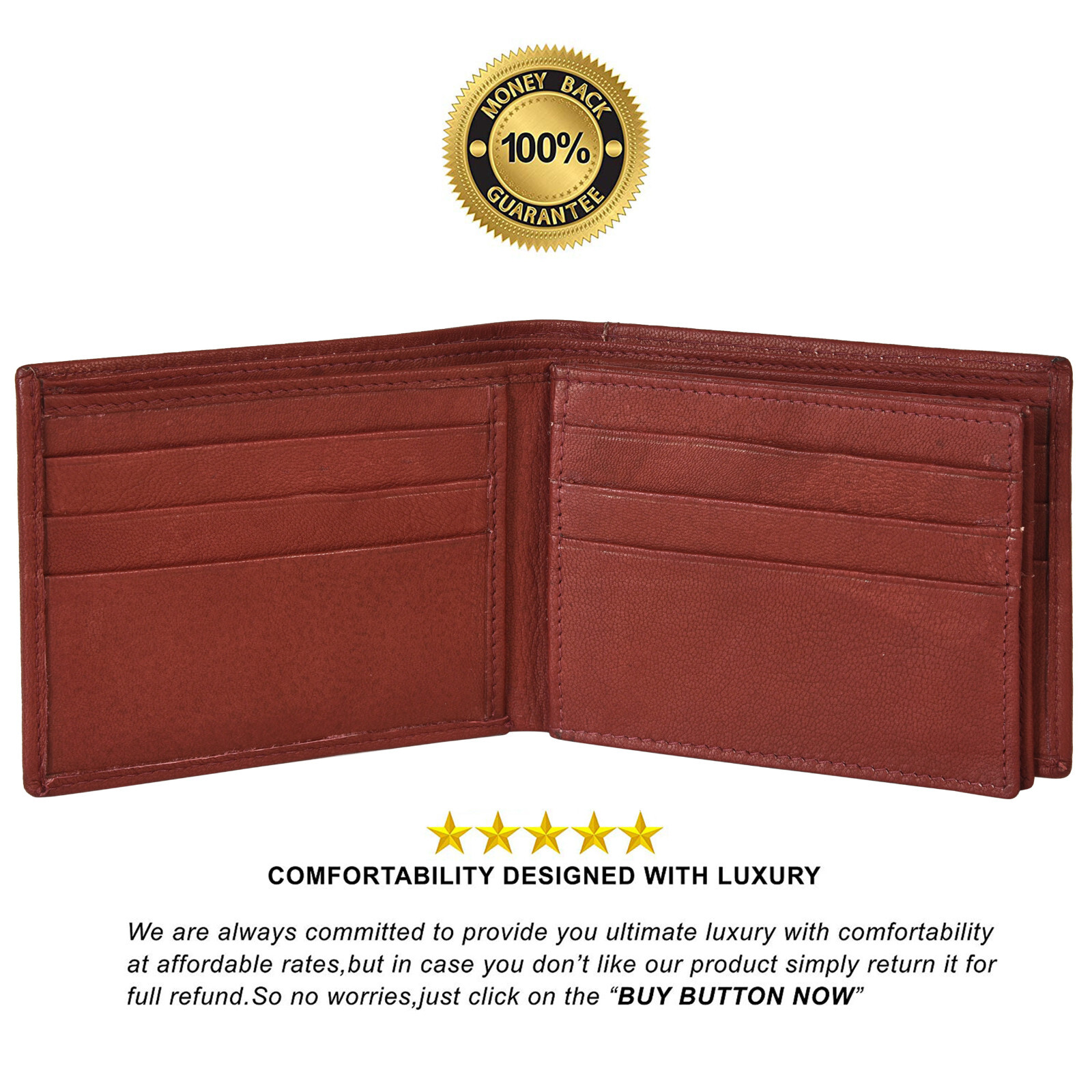 RFID Blocking Brown Genuine Leather Men’s Bifold Wallet 2 Center Flap New