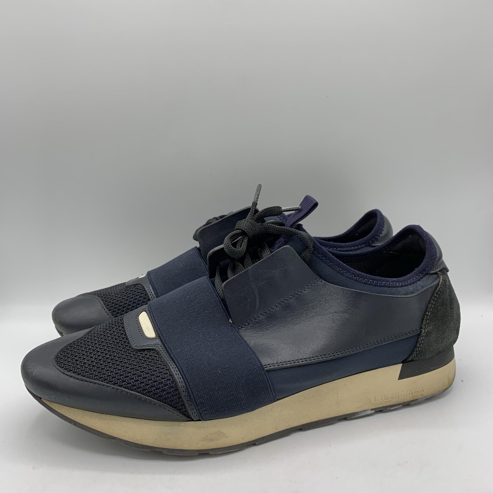 Balenciaga Race Runner Shoes Mens Size 10 Blue Leather Mesh Sneakers Italy