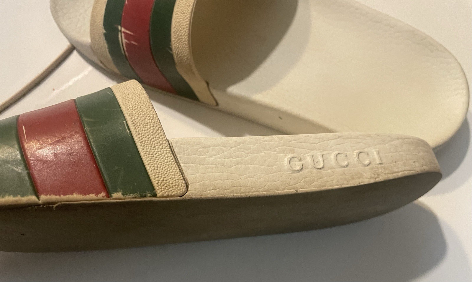 Gucci White Web Slide Size US 9 EU 42