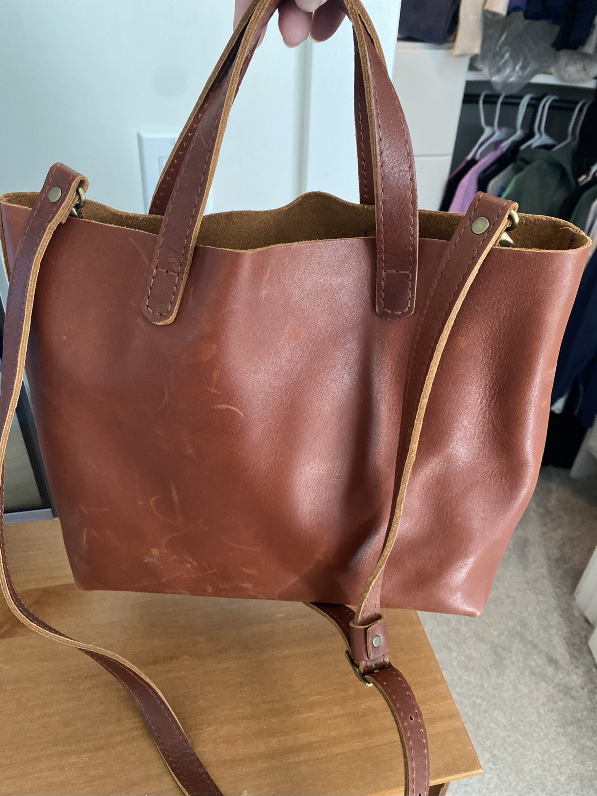 portland leather goods crossbody Medium tote- Cognac