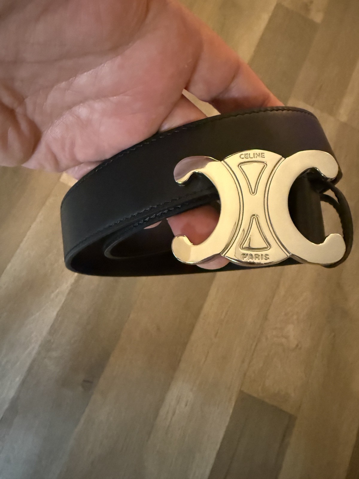 Celine Black Leather Triomphe Belt Size 105cm 38 inch waist Jean Belt.