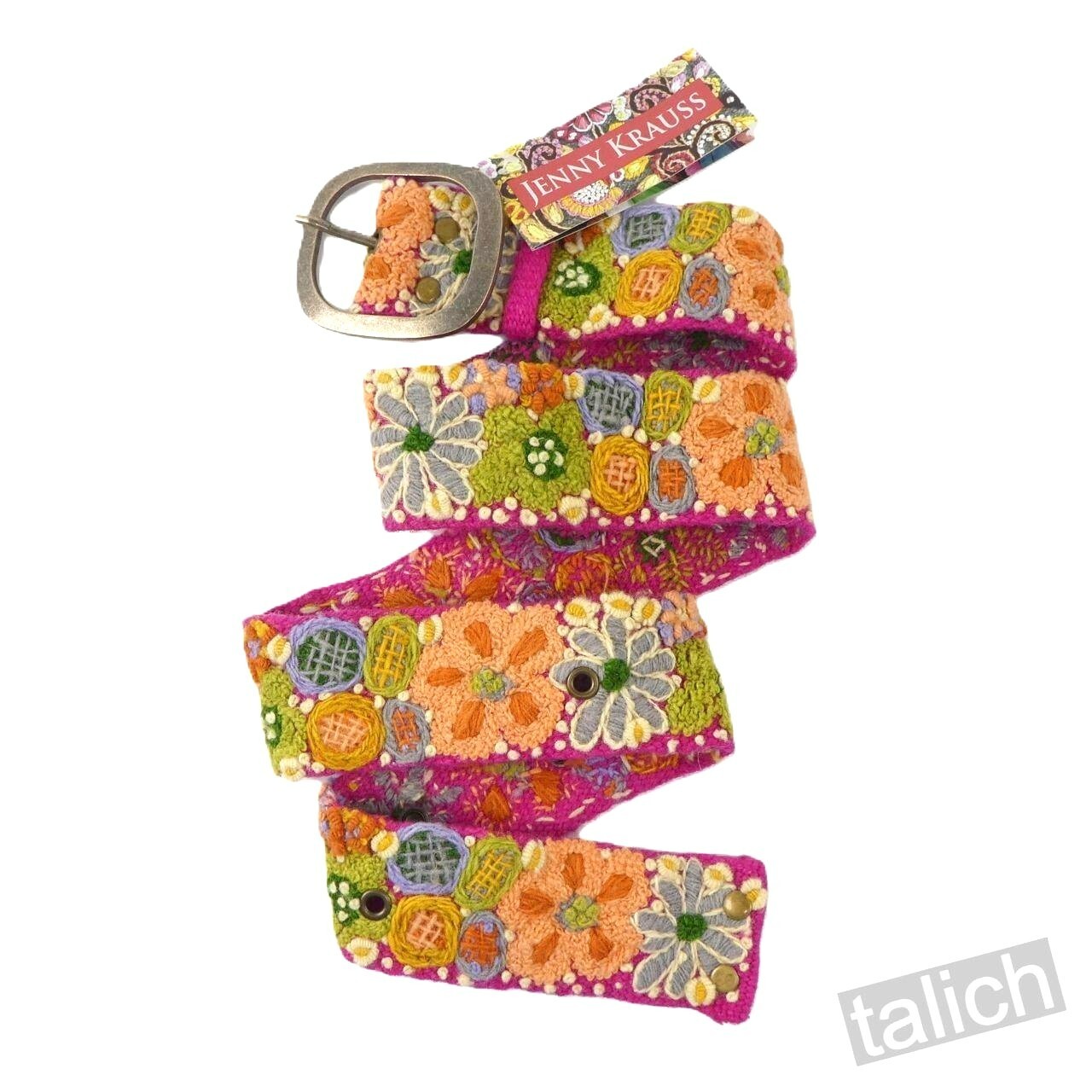 Jenny Krauss Wildflowers Multicolor Floral Embroidered Wool Belt Handmade S M L