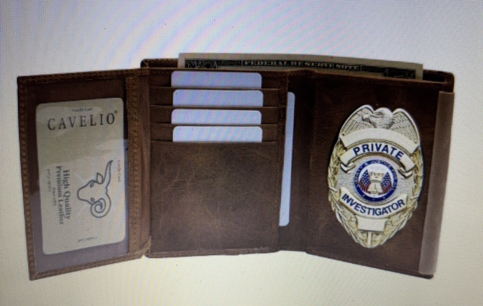 Cavelio RFID Blocking Genuine Leather Badge Holder Bifold Wallet ~Brand New~