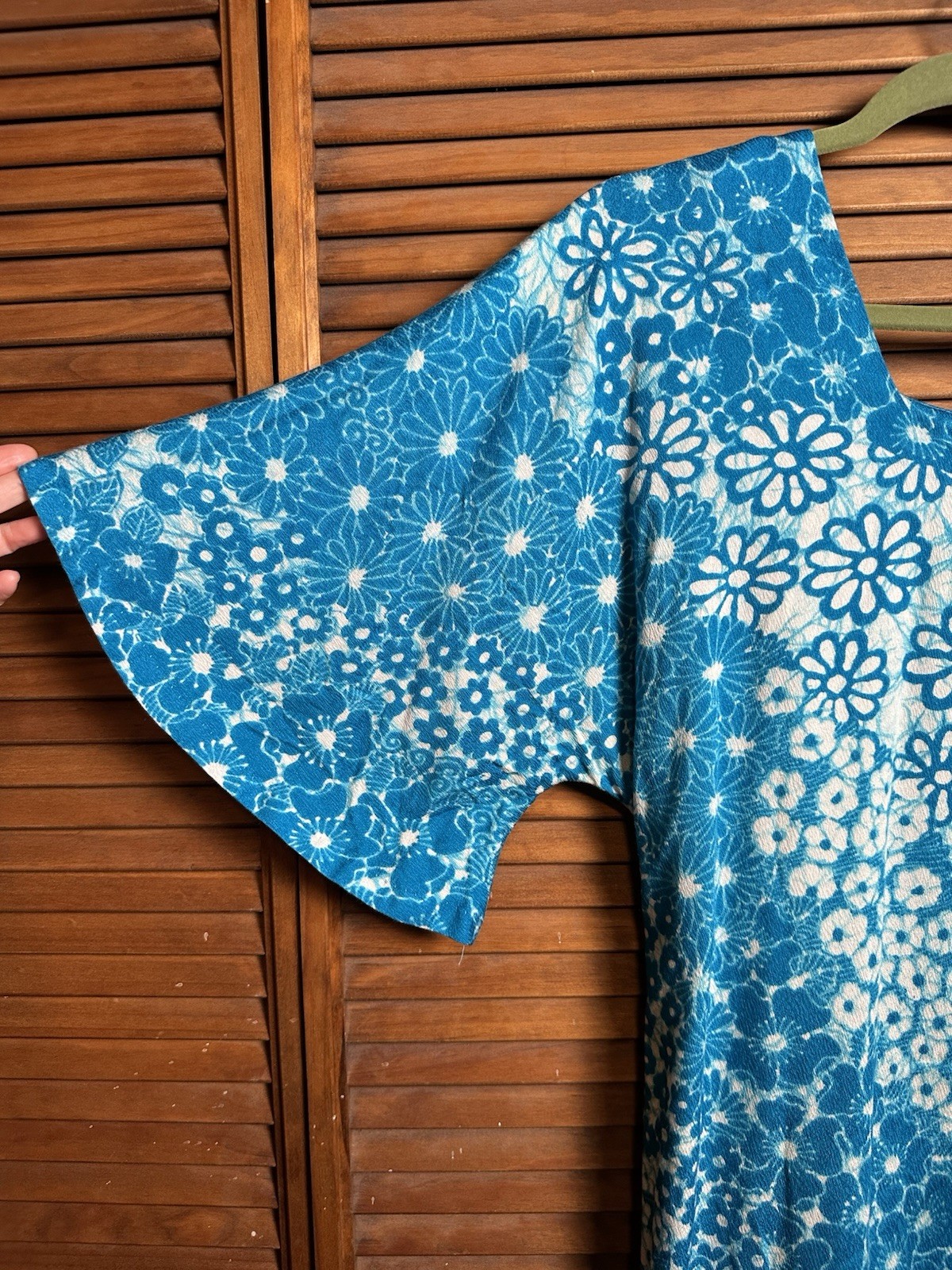 Vintage 70s Two Potato Laguna Beach Blue White belted A-line dress flower power