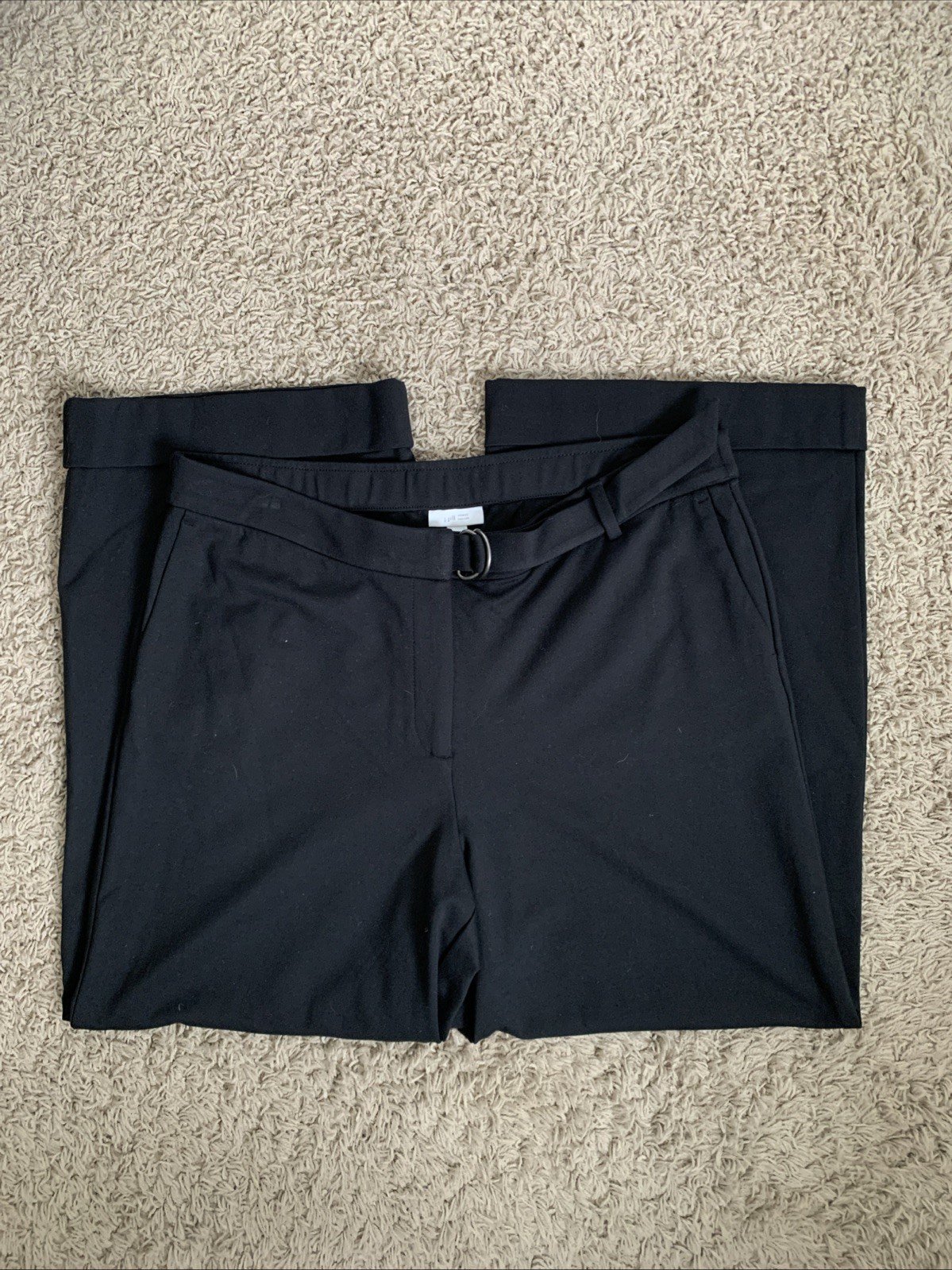J.Jill Ponte Full Leg black size Large belted wide leg dress pants waist 37”