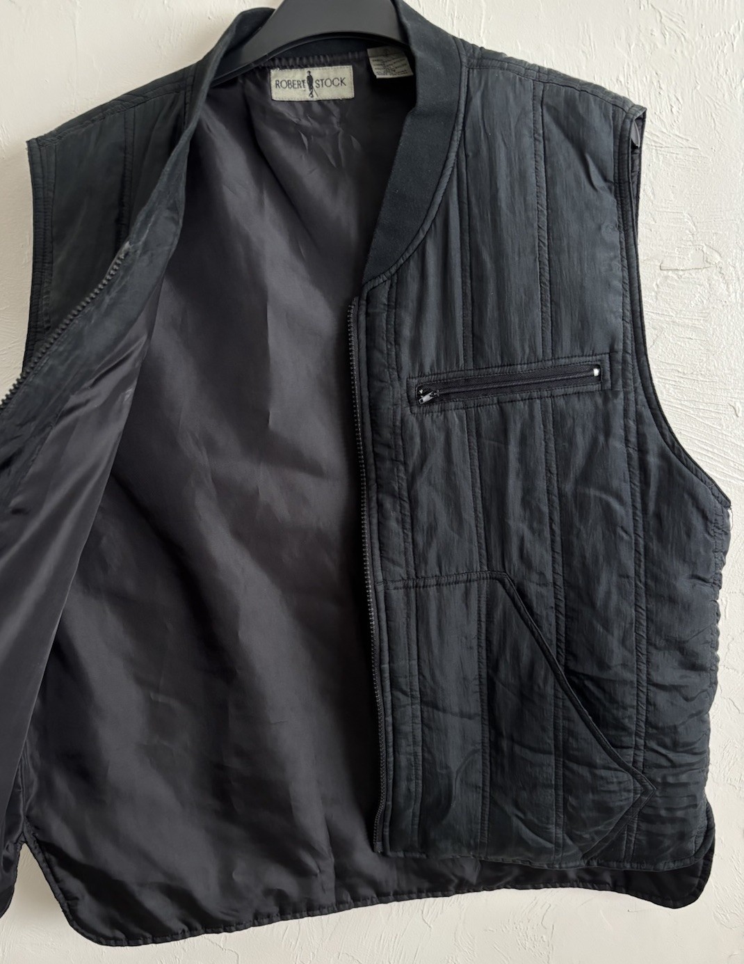 Robert Stock Men’s Black 100% Silk Nylon Lined Quilted Zip Vest Size S