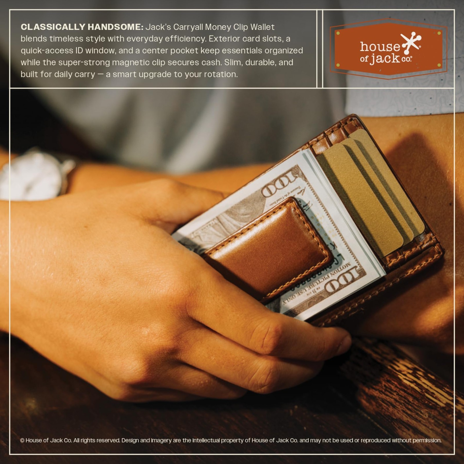 Slim Money Clip Wallet for Men, Full Grain Leather, Magnetic Clip Holds 15+ Bill