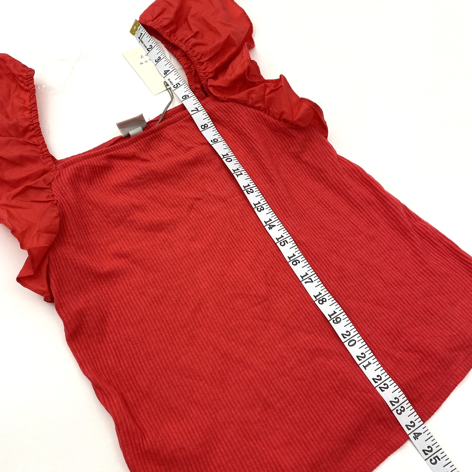 A New Day Womens Size L Ribbed Flutter Sleeve Top Rocker Red