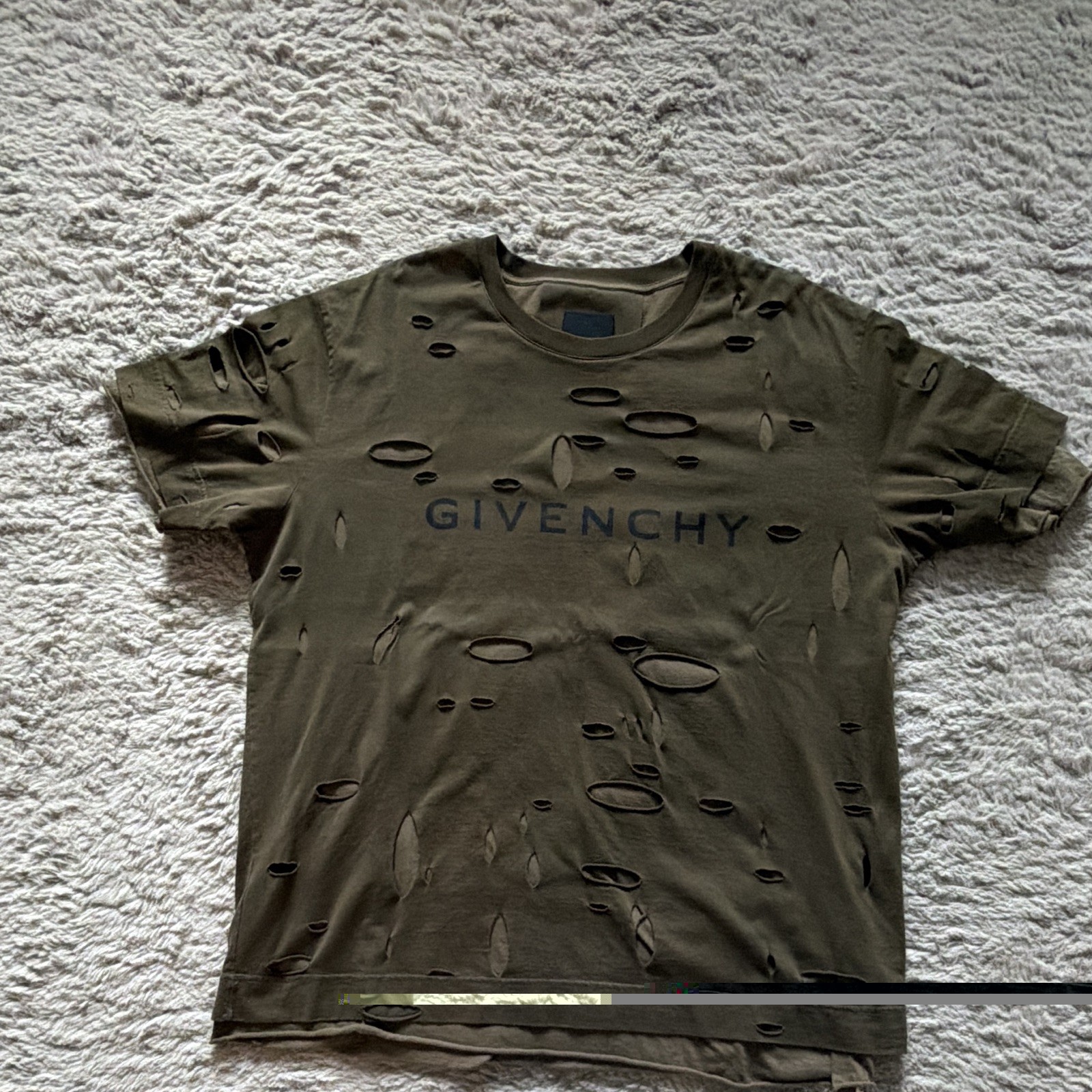 Givenchy Men’s Green XXL Crew Neck Short Sleeve Distressed Logo T-Shirt