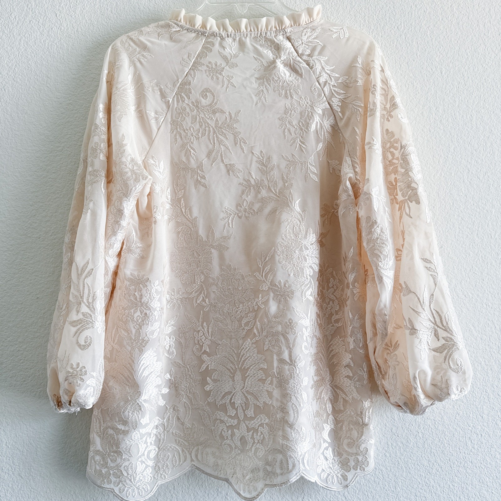 Soft Surroundings Ivory Embroidered Sheer Tunic Blouse XS Romantic