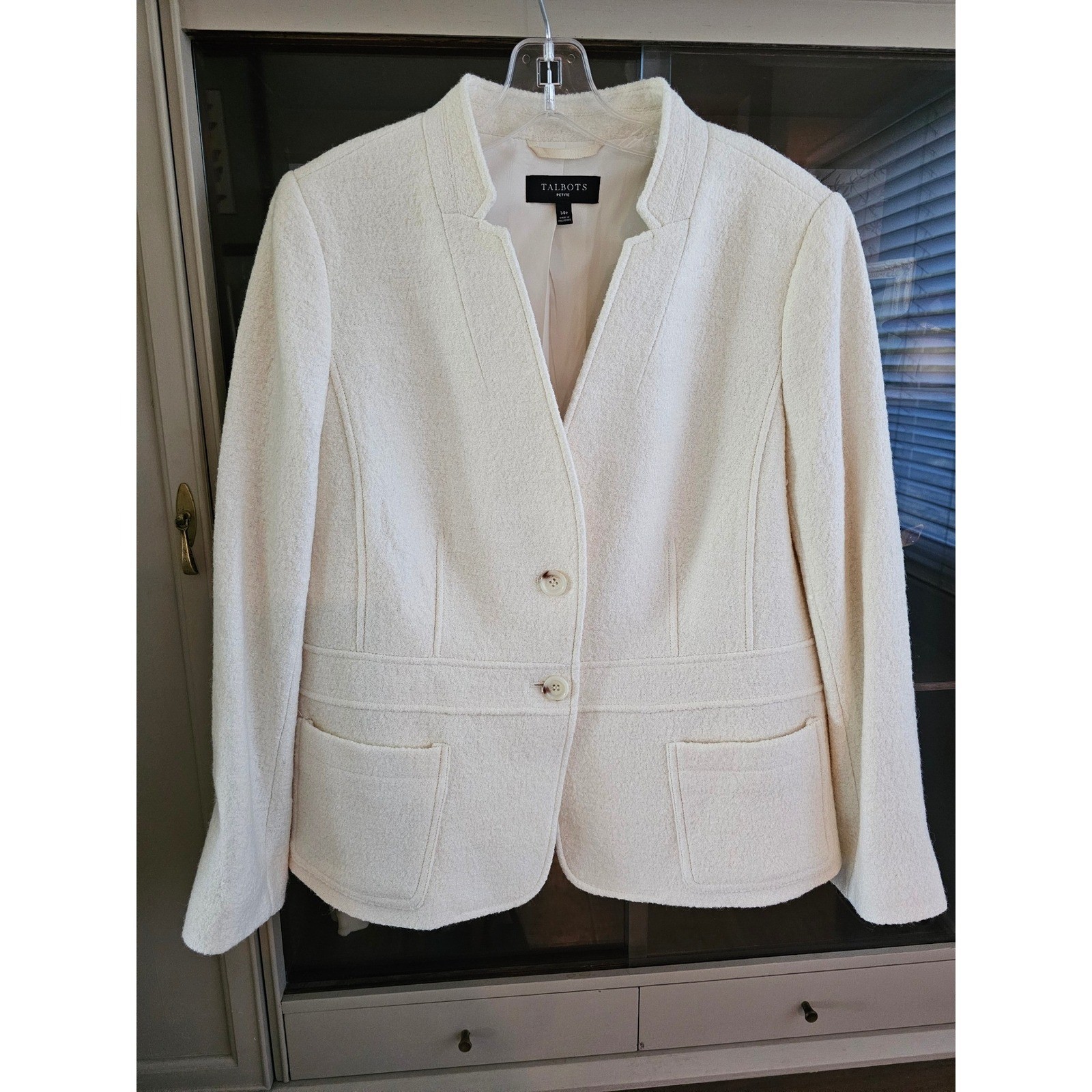 Talbots Petite Ivory Wool Blend Boucle Blazer Jacket White 14P Professional