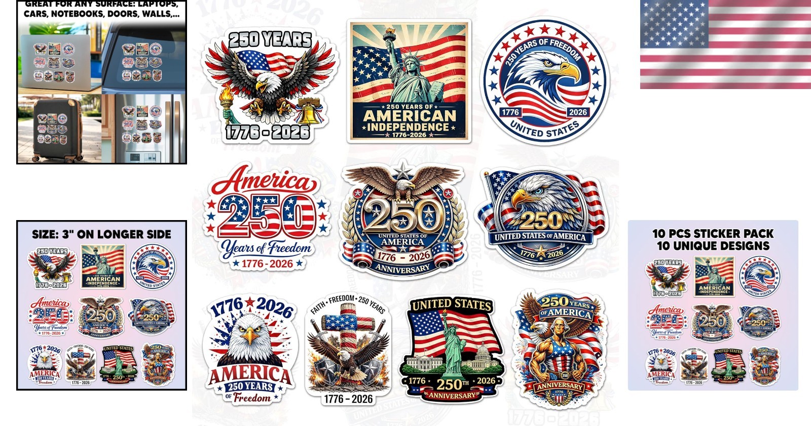 America 250 of Freedom Sticker Pack 10Pcs 3 Inch – USA 250Th Anniversary 1