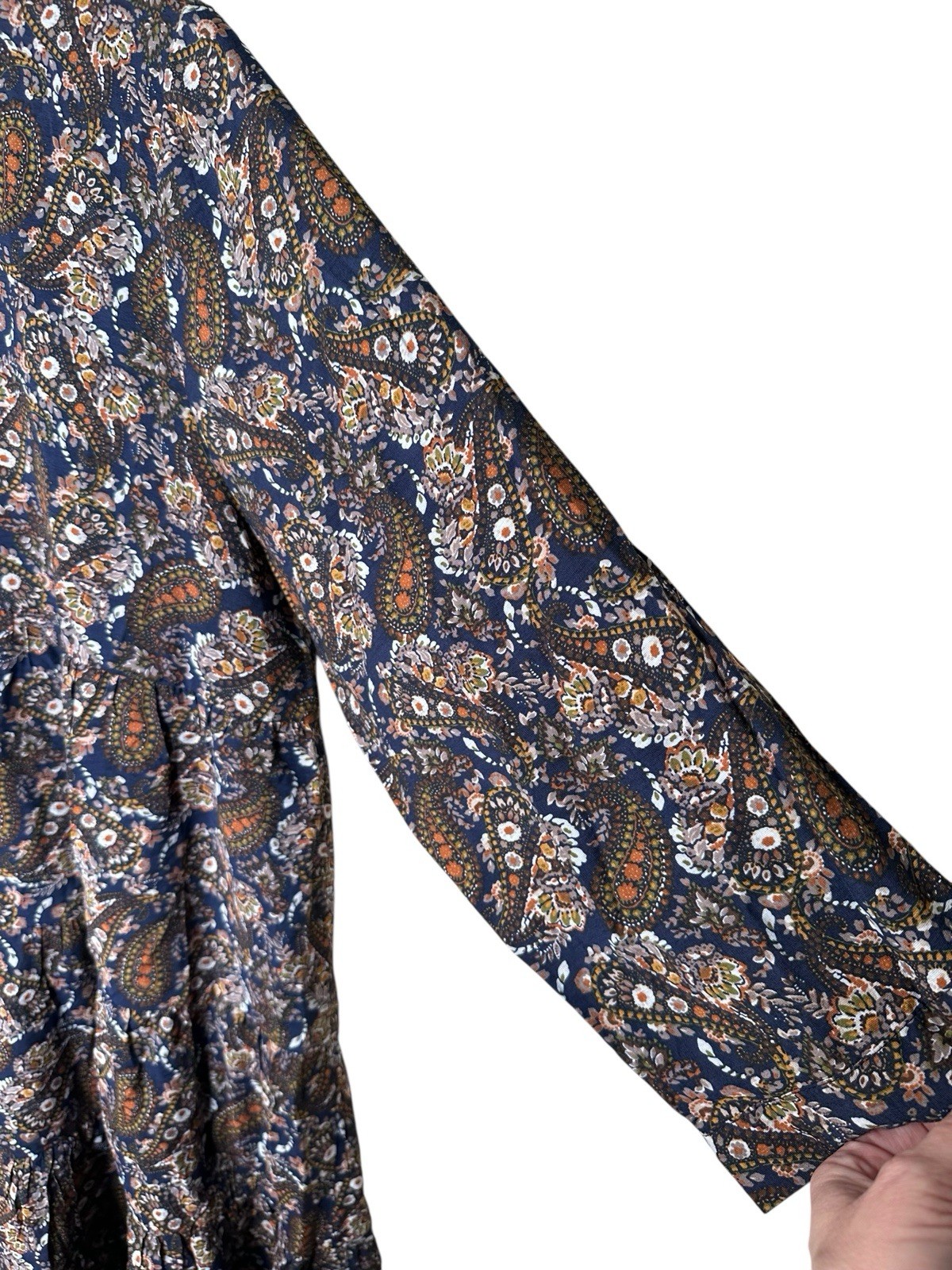 Natural Life Heidi Babydoll Dress Navy Paisley Size XL Tiered Cottagecore New