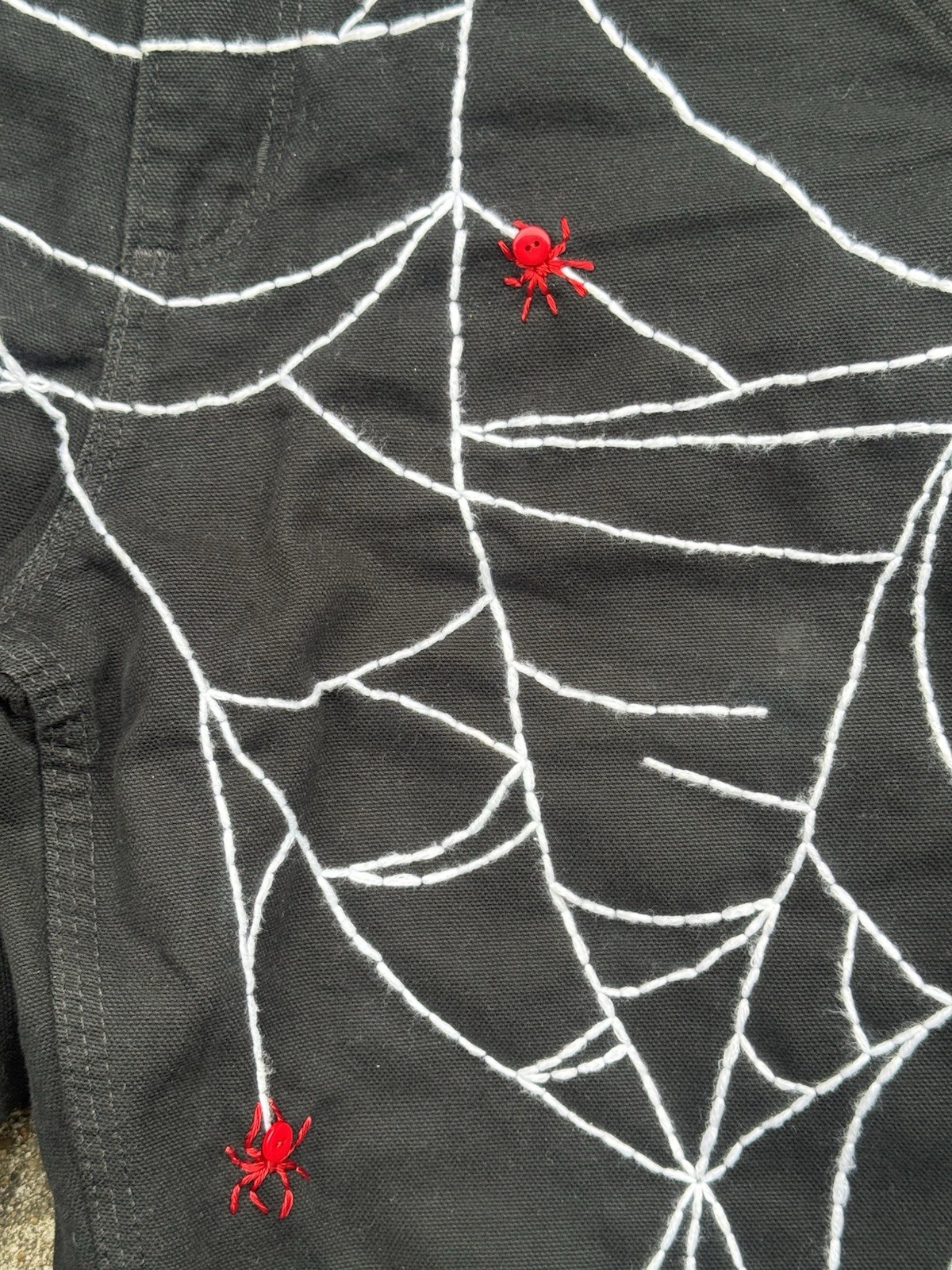 Custom Rework Carhartt Faded Black Jeans – Embroidered Spider Web Size 28×32