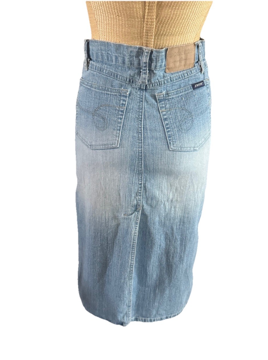 Vintage Squeeze Skirt Sz 3 / 4 Denim A Line Knee Length Stephen Hardy Y2K Light