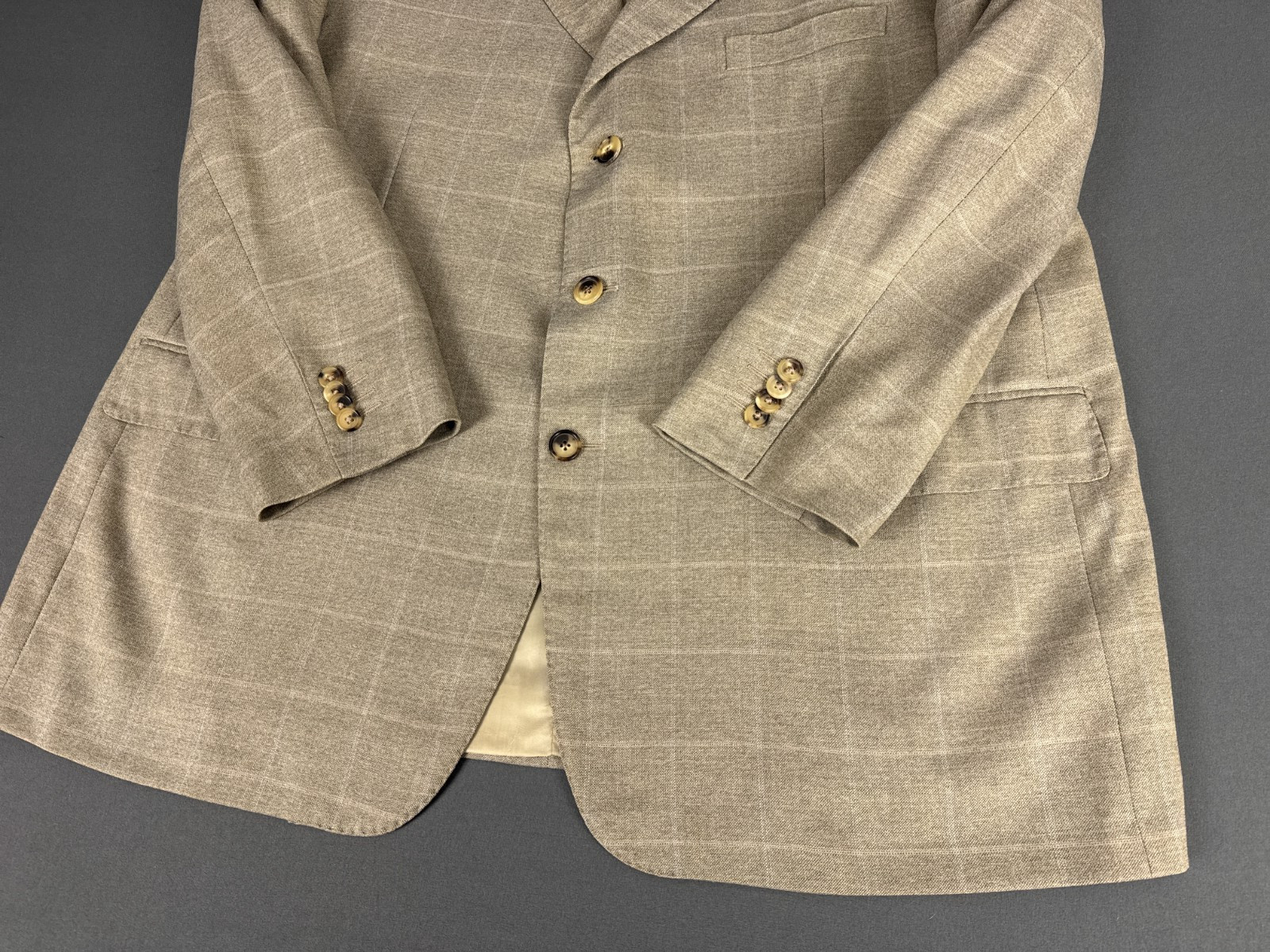 Corneliani Linea Sartoria Blazer EU58R UK48R Super 140s Beige Check Wool Jacket