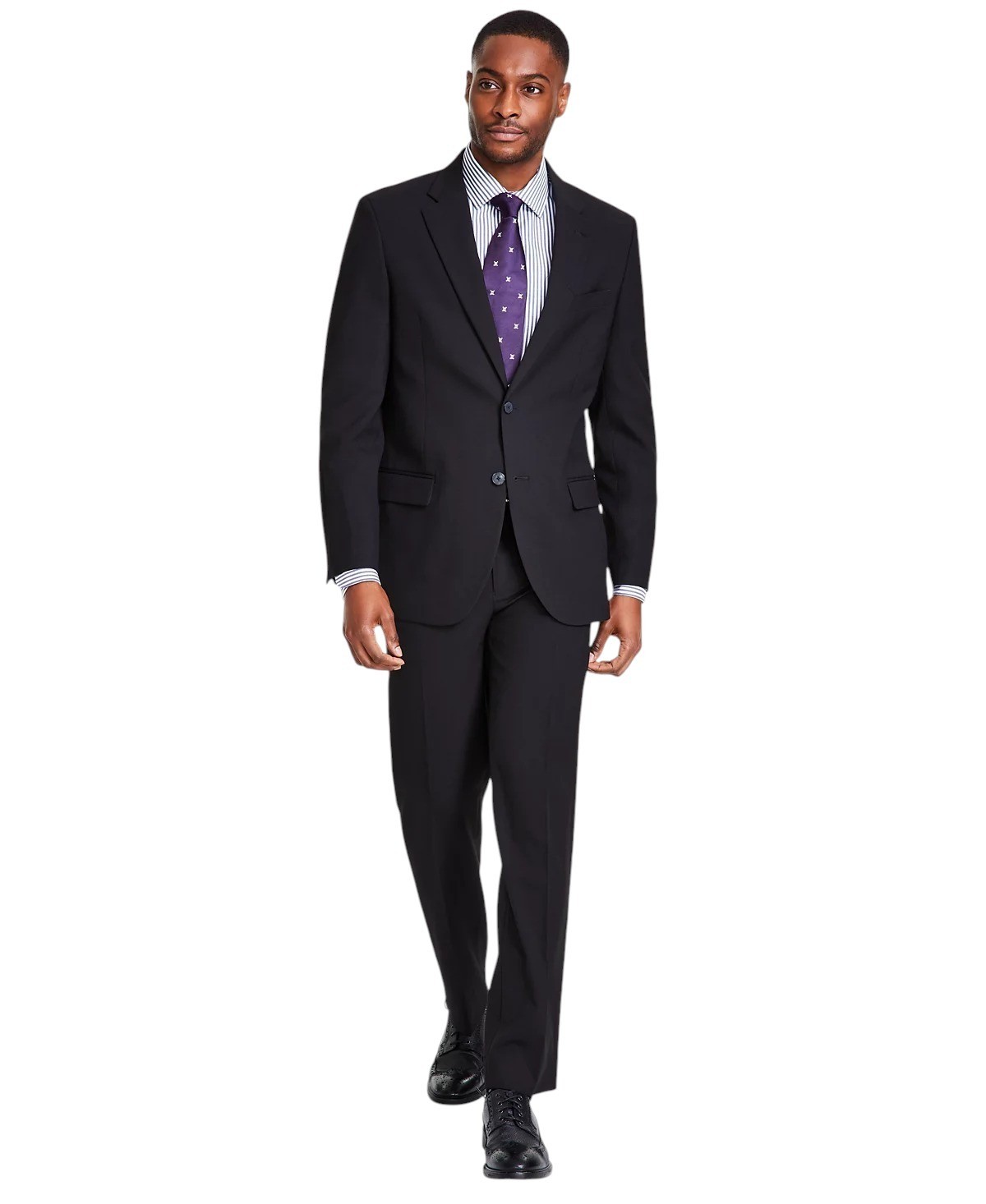 Nautica Mens Modern fit 2 Piece Suit 44 R / 38 Waist Black Solid Stretch