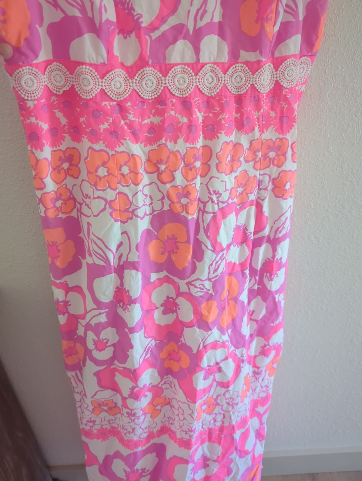 LILLY PULITZER DIDI MAXI DRESS Pansy Dance neon Guipure crochet lace Vintage