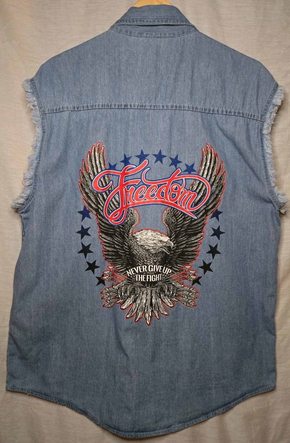 Hot Leather Mens American Eagle Stars And Freedom Sleevless Denim Shirt XL