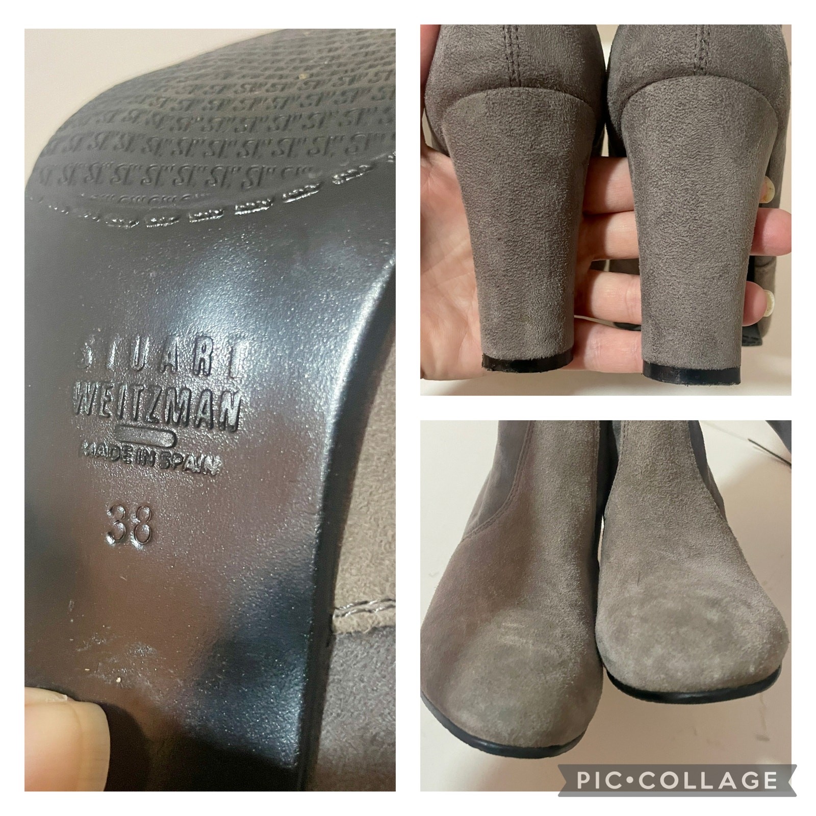 Stuart Weitzman Highland Boots Over the Knee Thigh High Gray Block Heel sz 38