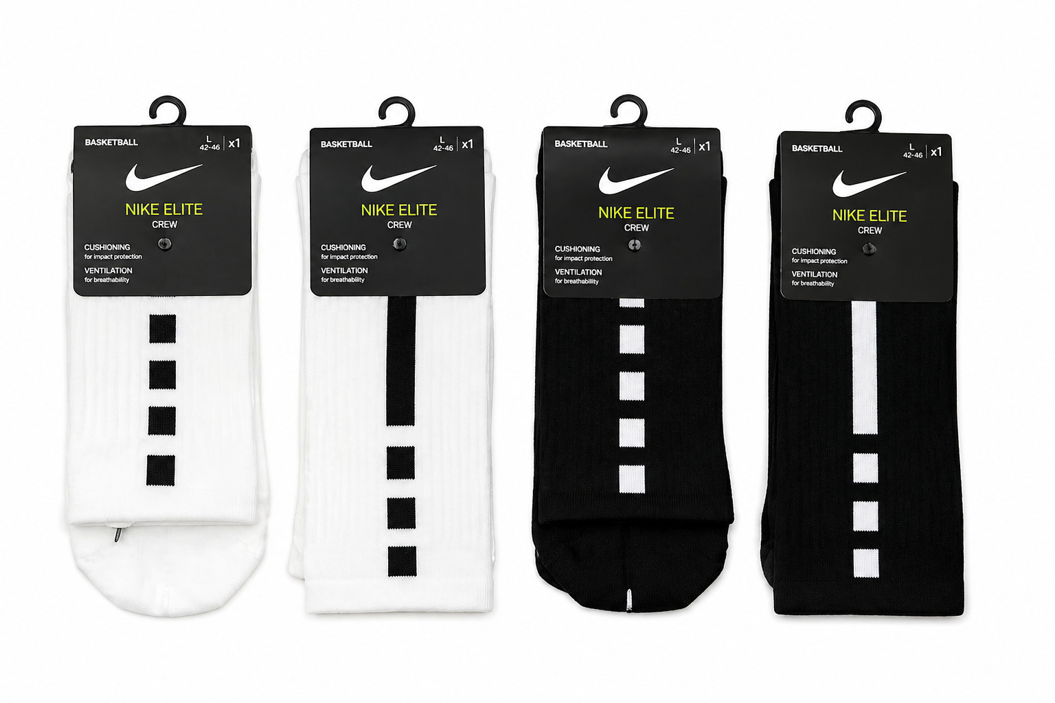 Nike Elite Socks 5 Pack Crew&Short Black White Cushioned Athletic Performance L