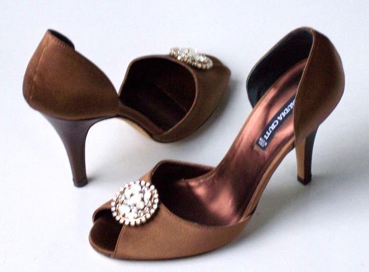 new $410 CLAUDIA CIUTI brown/bronze satin jeweled D’ORSAY shoes 10 – dressy