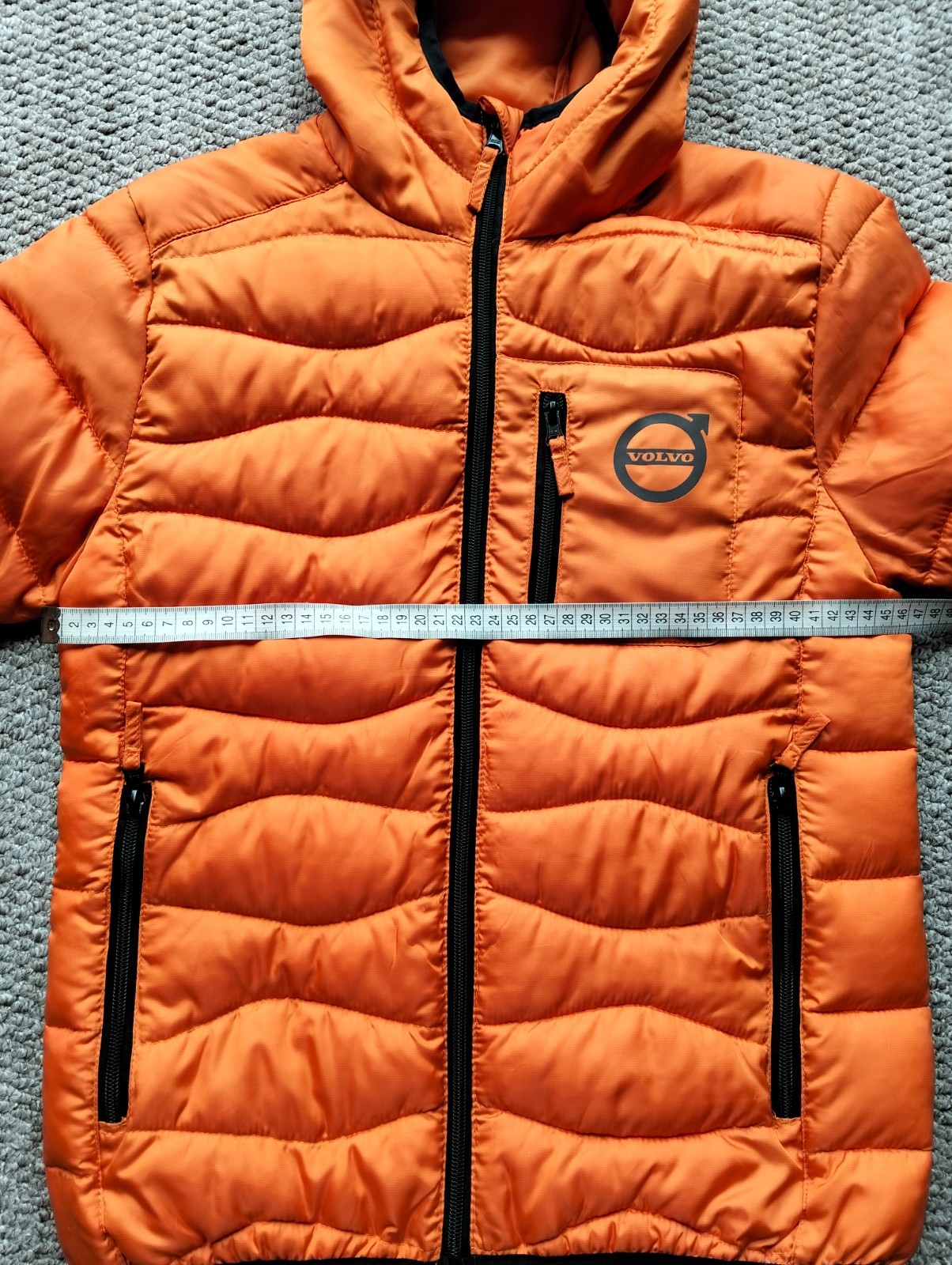 Volvo Official Merchandise Puffer Jacket Orange Hooded Coat Size S Sweden