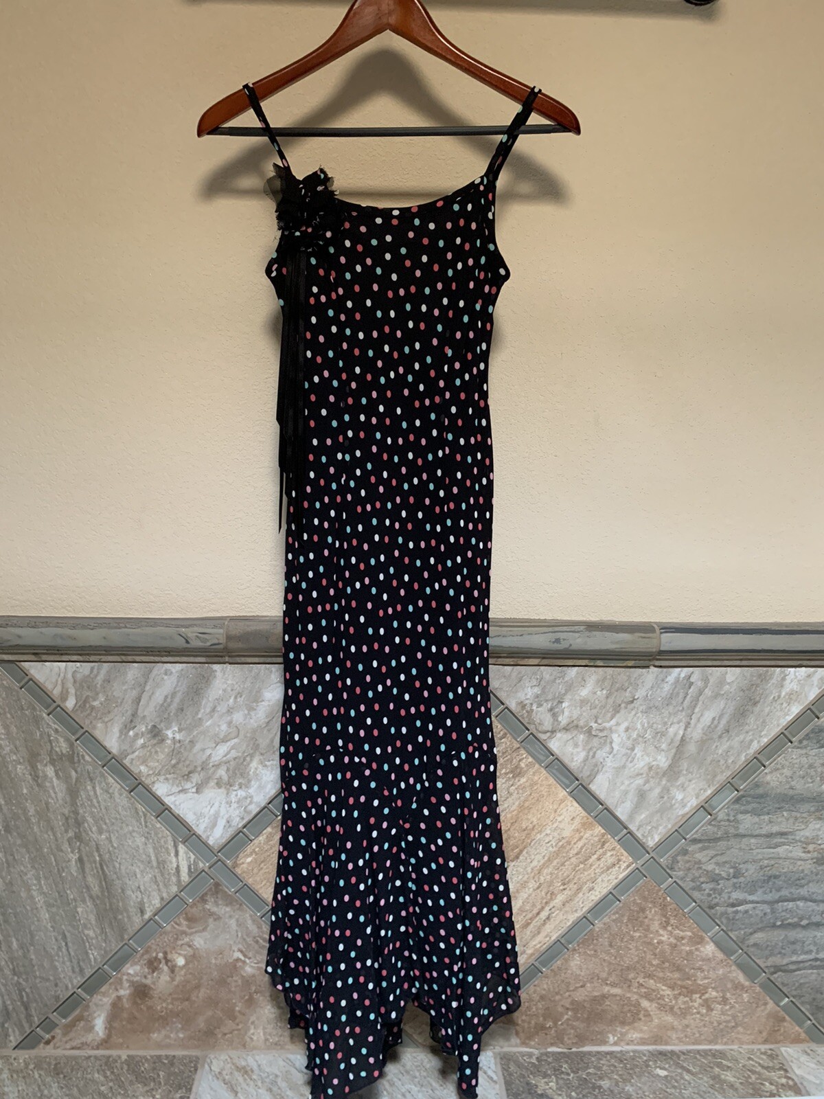Designer Evan Picone Women’s Petite Dress Size 2P Black Polka Dots Lined Zig Zag