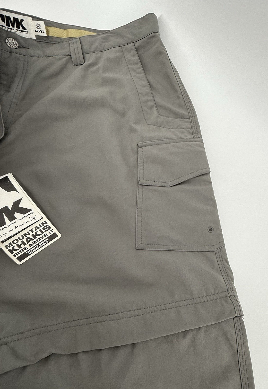 Mountain Khakis Granite Creek Pants 42×32 Gray Nylon Zip-Off Hiking Outdoor NEW