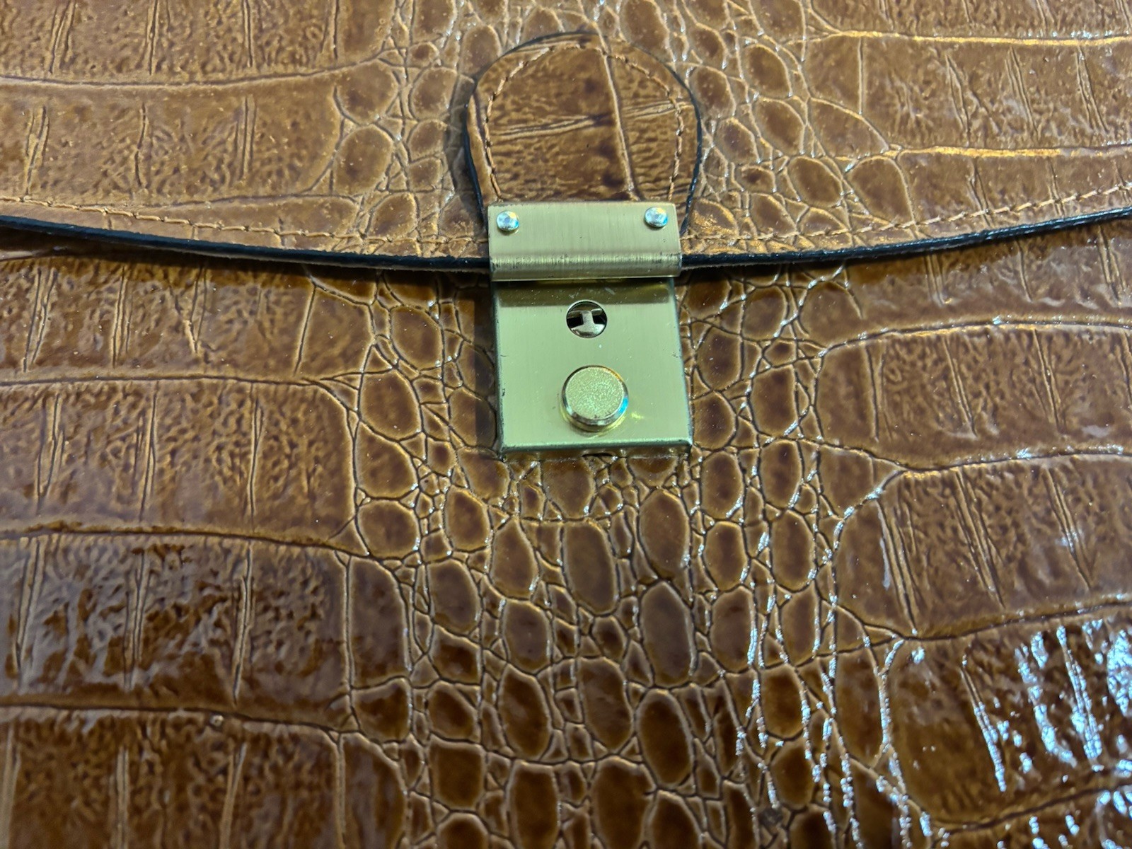 Croc Leather Embossed Attaché Briefcase With Keys