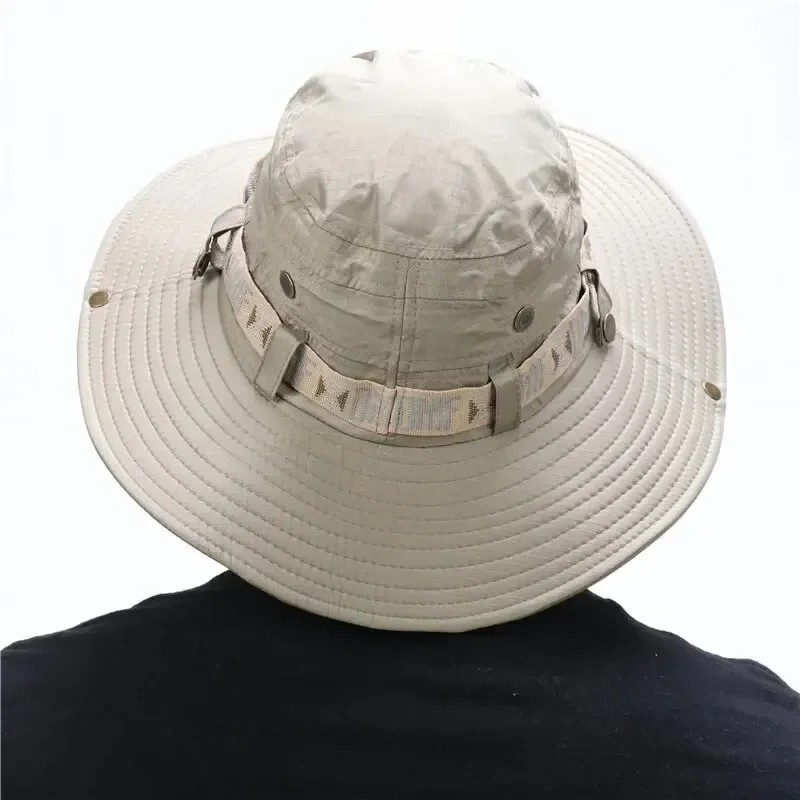 Summer Men Bucket Hat Outdoor UV Protection Wide Brim Panama Safari Hunting Hiki