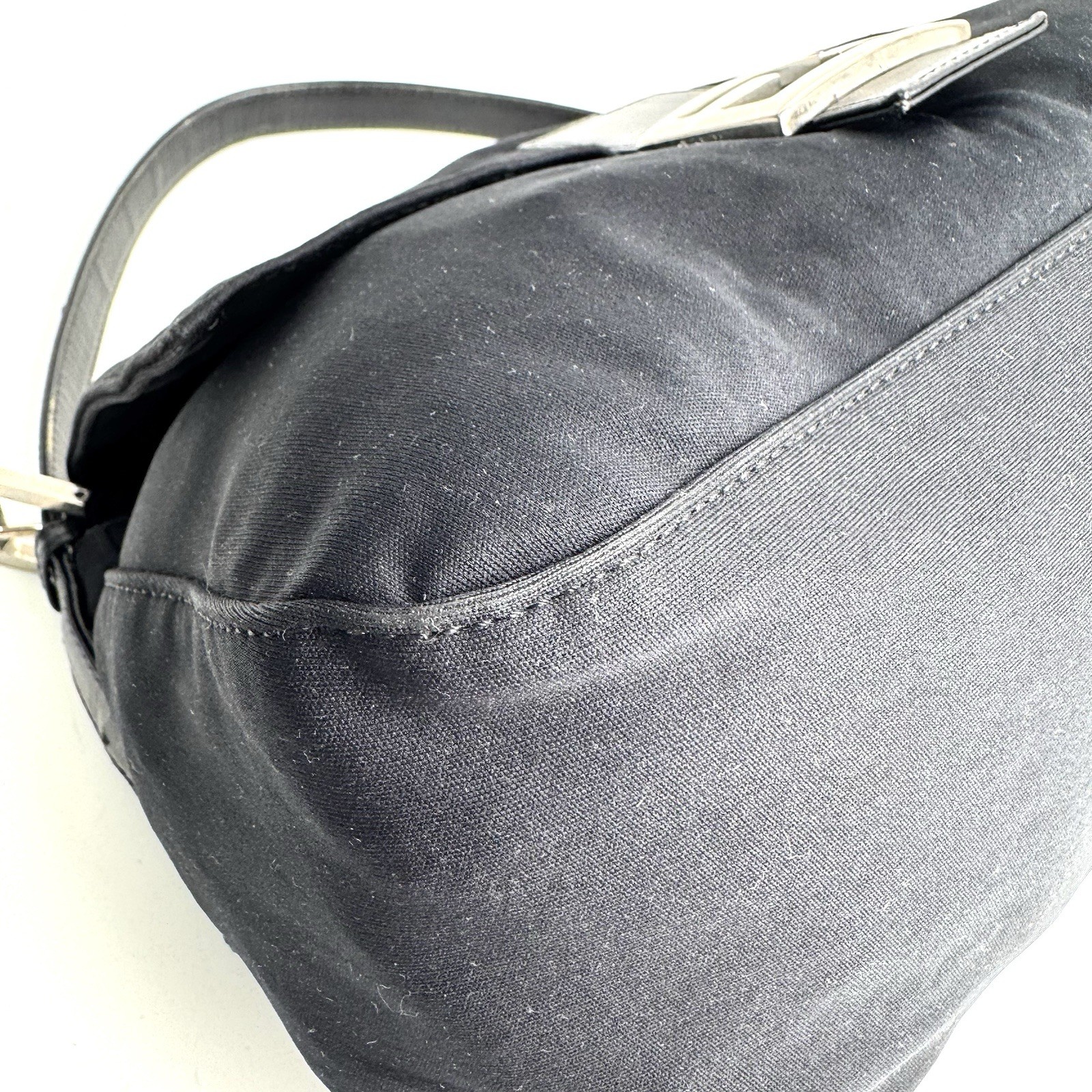 Auth Fendi Cotton Jersey Mamma Baguette FF Logo One Shoulder Bag Black Y2K