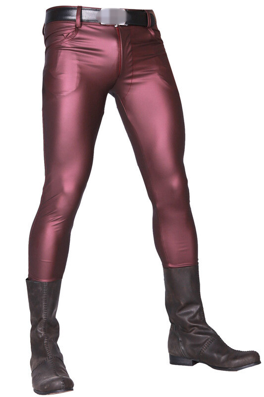 Men’s Soft PU Faux Leather Slim Fit Trousers Long Pants Stretchy Tight Leggings