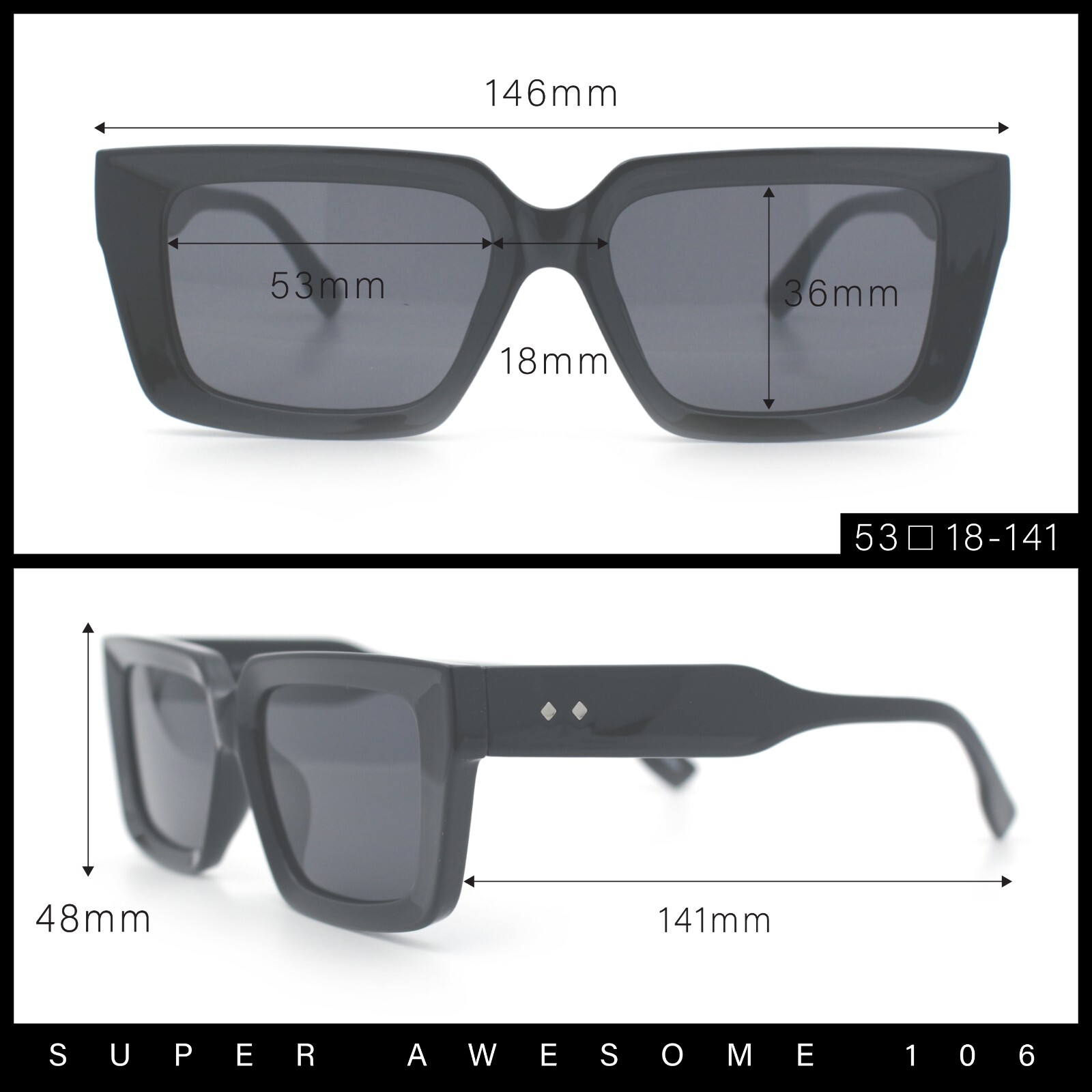 Retro Hipster Thick Beveled Frame Horn Rim Square Rectangle Sunglasses