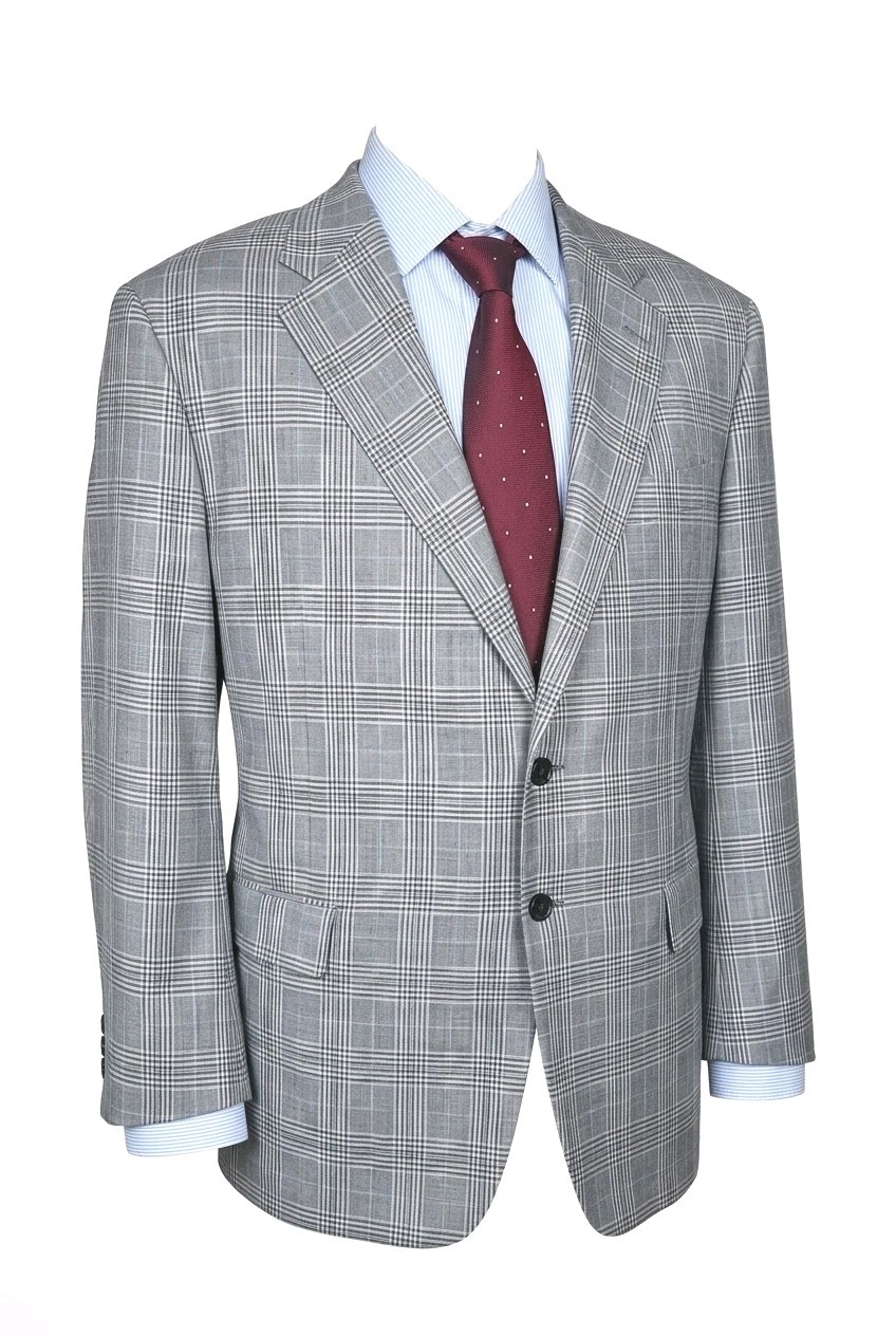 Hickey Freeman Blazer Mens 48 Gray Glen Check Plaid Lightweight Sport Jacket USA