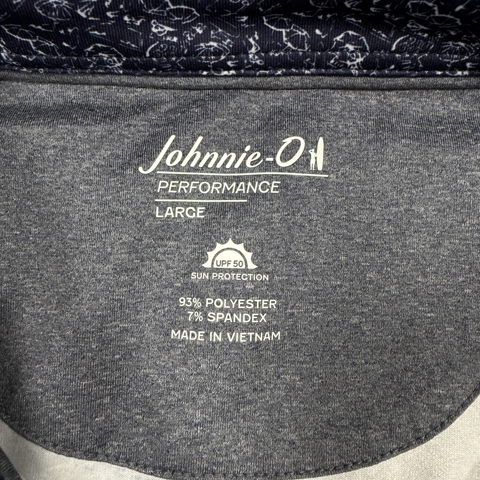 NWT Johnnie-O Performance Polo Mens L Blue Graphic Golf Shirt Stretch Tech