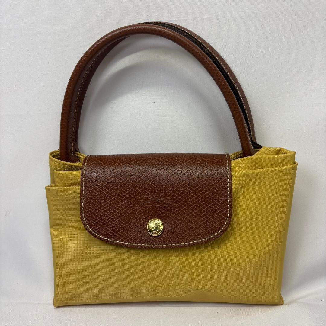Longchamp Nylon Tote Bag Yellow Folding 10.2×19.3/11×7.9 in, Used