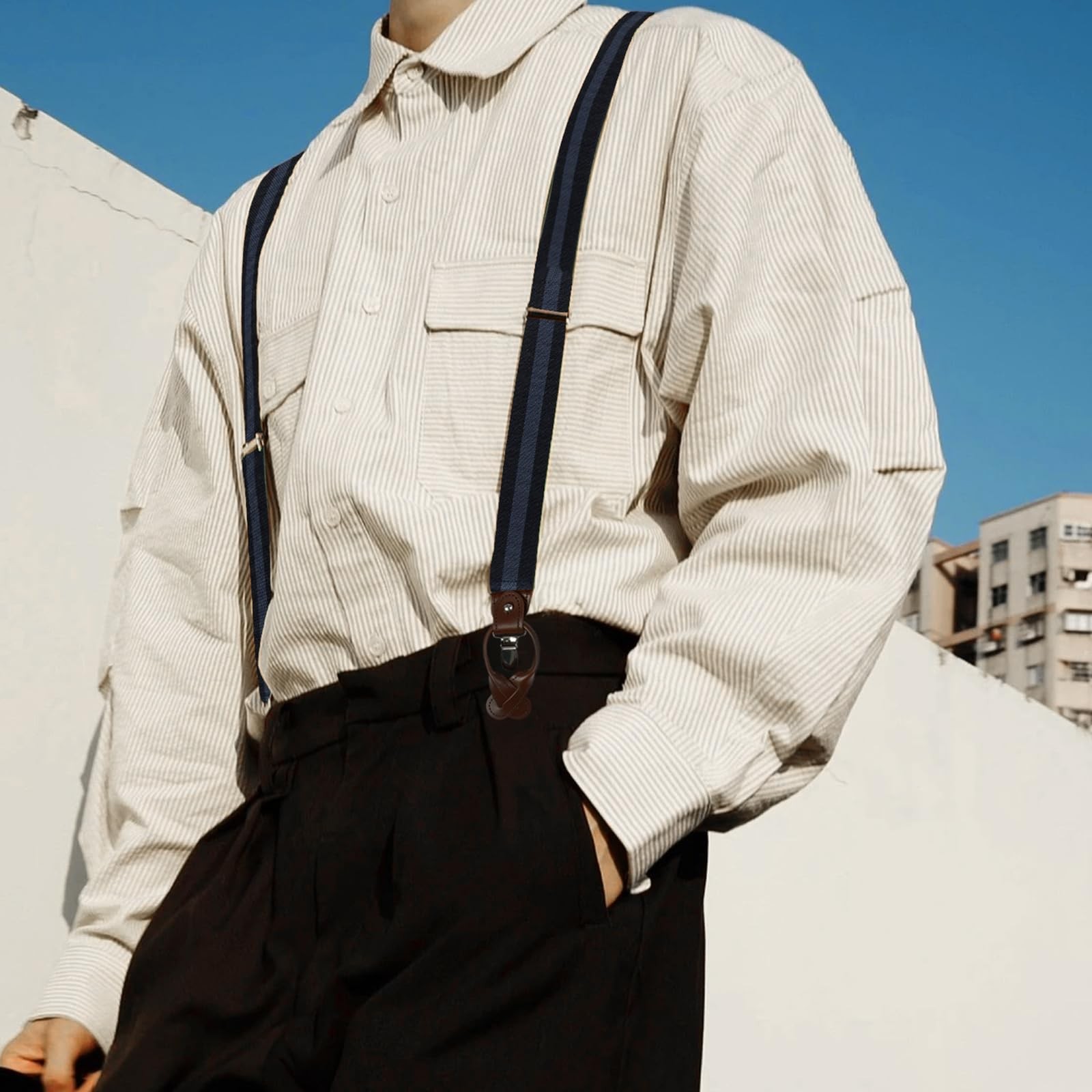 Men Suspenders Adjustable,1.4 Inch Wide Heavy Duty Y-Back Elastic Tuxedo Elas…