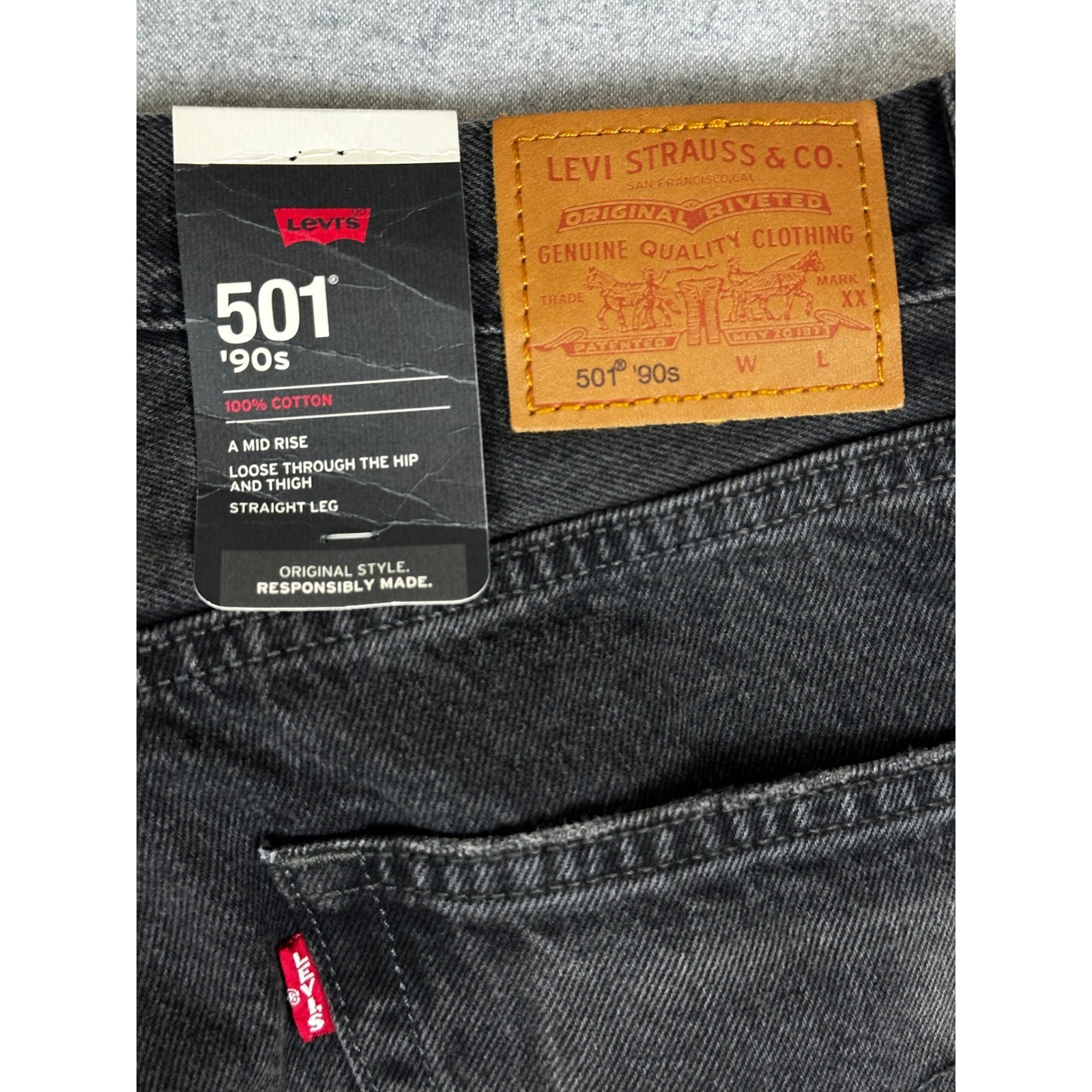 NEW Levis 501 ’90s Jeans 27×30 Take a Hint Black Button Fly Factory Wallet Fade
