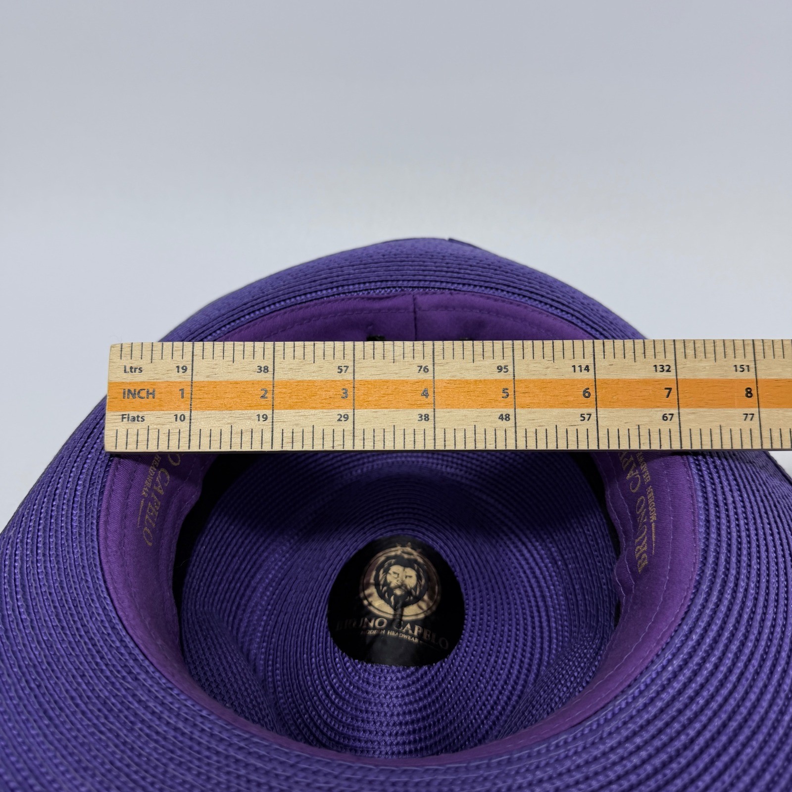 Bruno Capelo Francesco Collection Purple Straw Fedora Hat Medium Lion Pin Mens