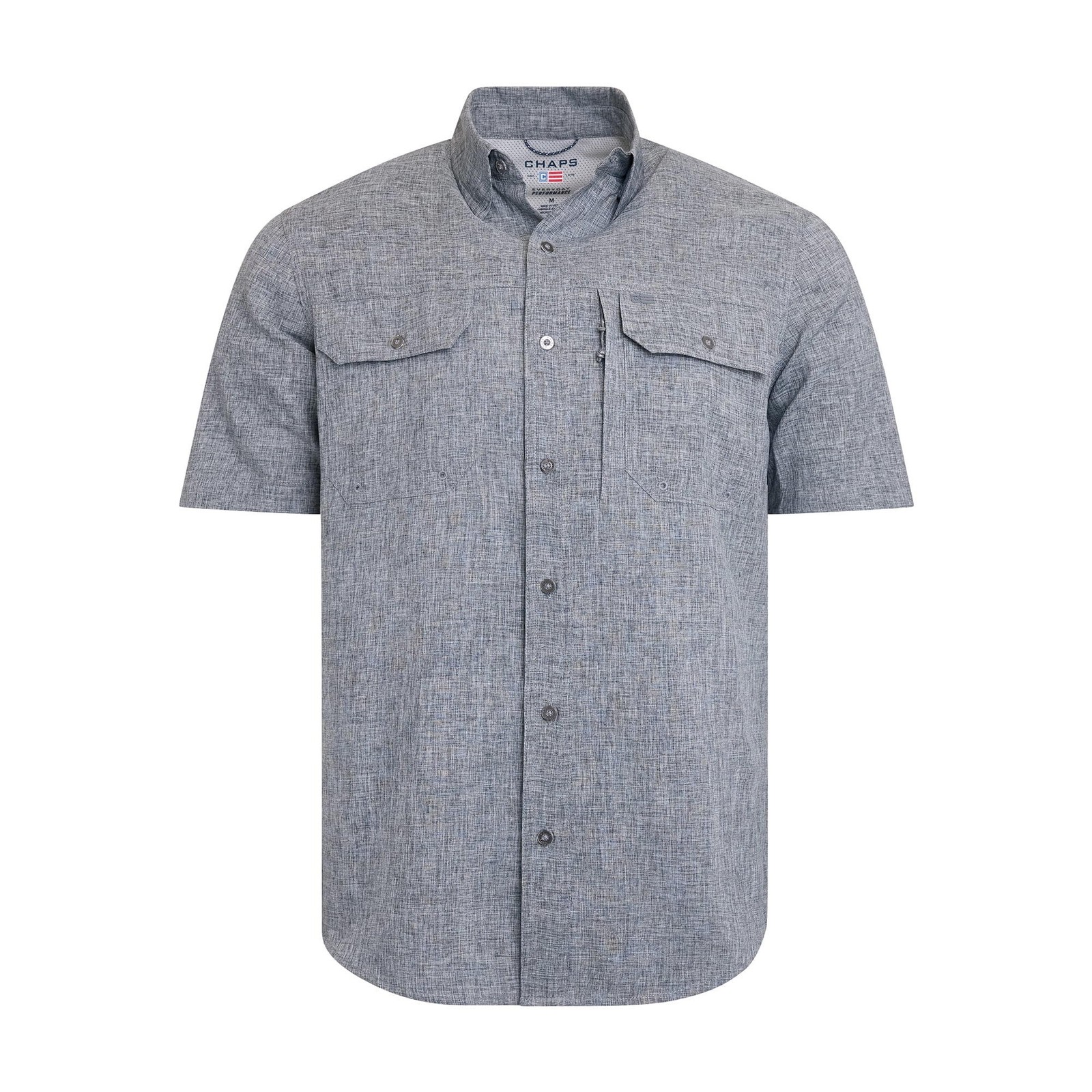 Chaps Men’s Tech Chambray Short Sleeve Button Up Shirt Charcoal XL