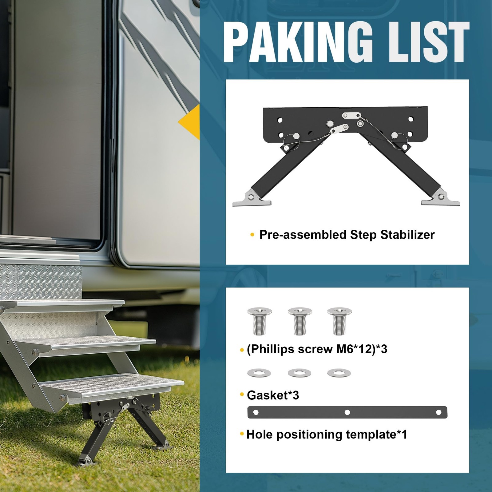 Marudina Adjustable RV Step Stabilizer Kit 2.8-11.4in Black