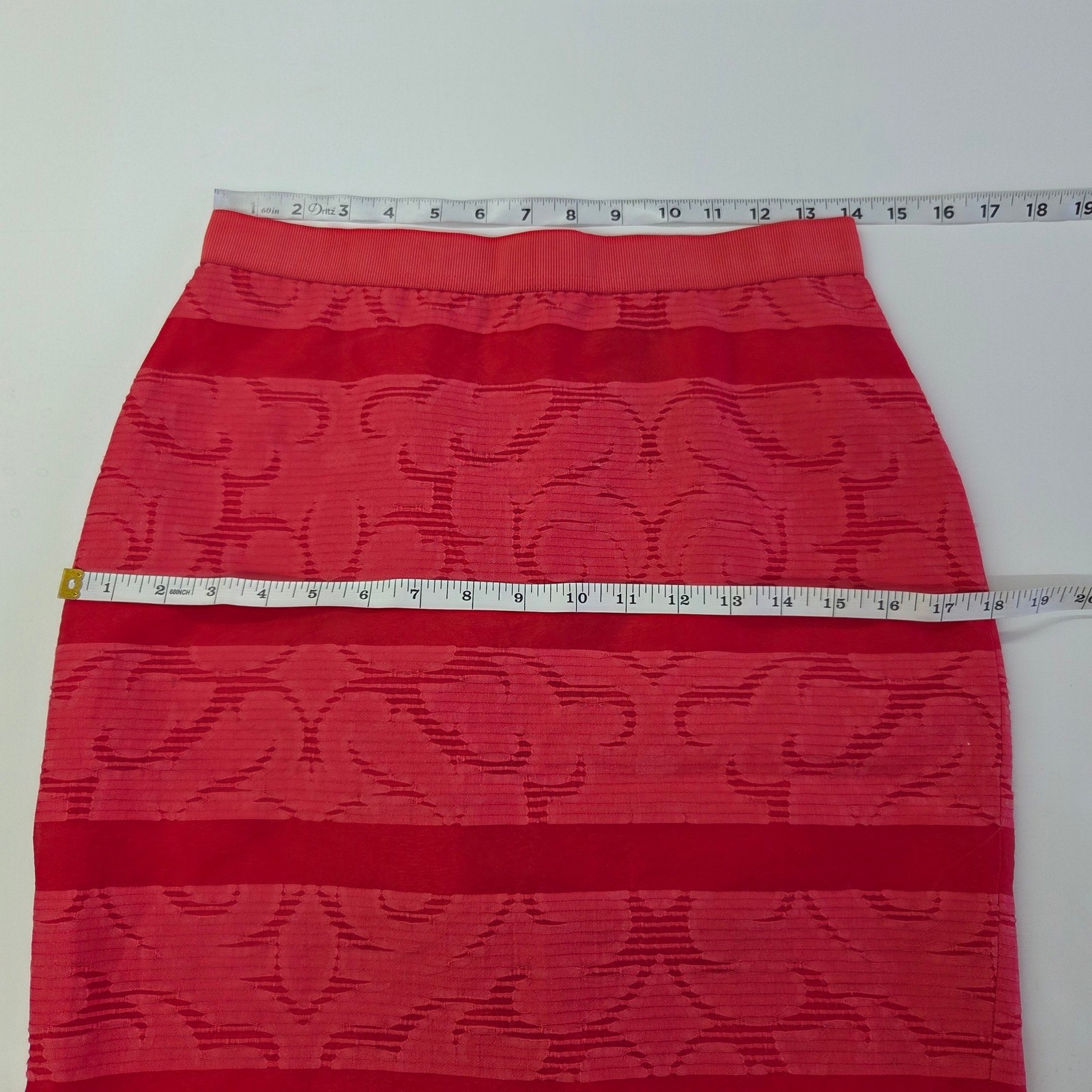 Ann Taylor Pencil Skirt Womens 2 Red Tonal Jacquard Striped Cotton Blend Lined