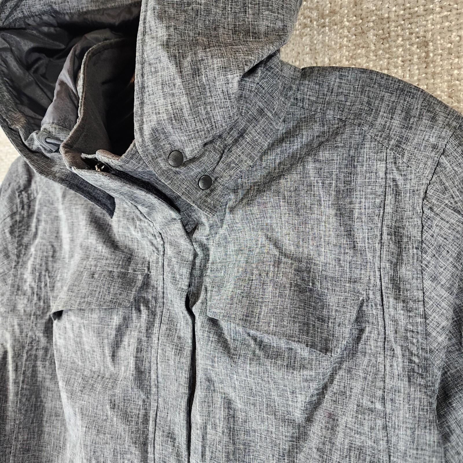 REI E1 Elements Detachable Hood Trench Coat Womens M Gray Rain Jacket Belted