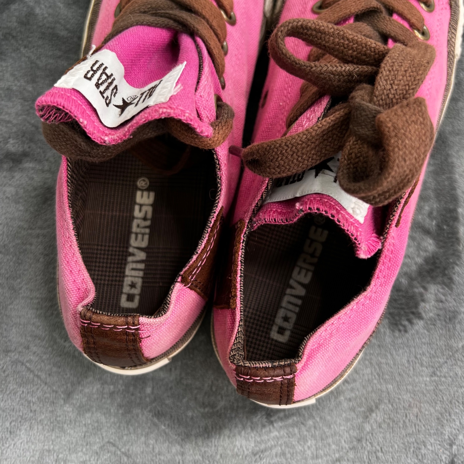 Converse All Star Sneakers Canvas Leather size 7 Women 5 Men Pink Brown Low Top