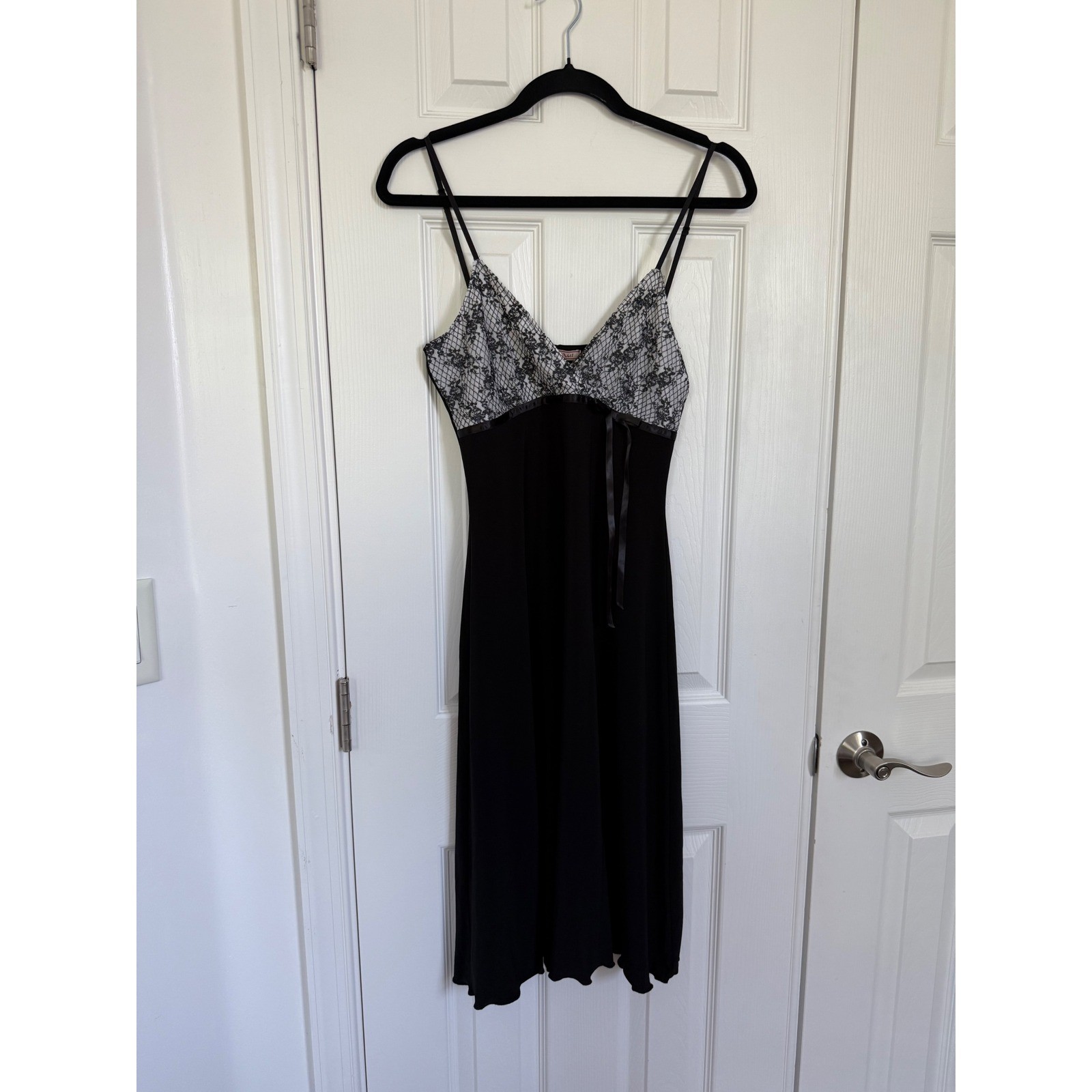 Vol.1 Black Lace Bodice Midi Slip Dress Adjustable Straps Sample Tag Small EUC