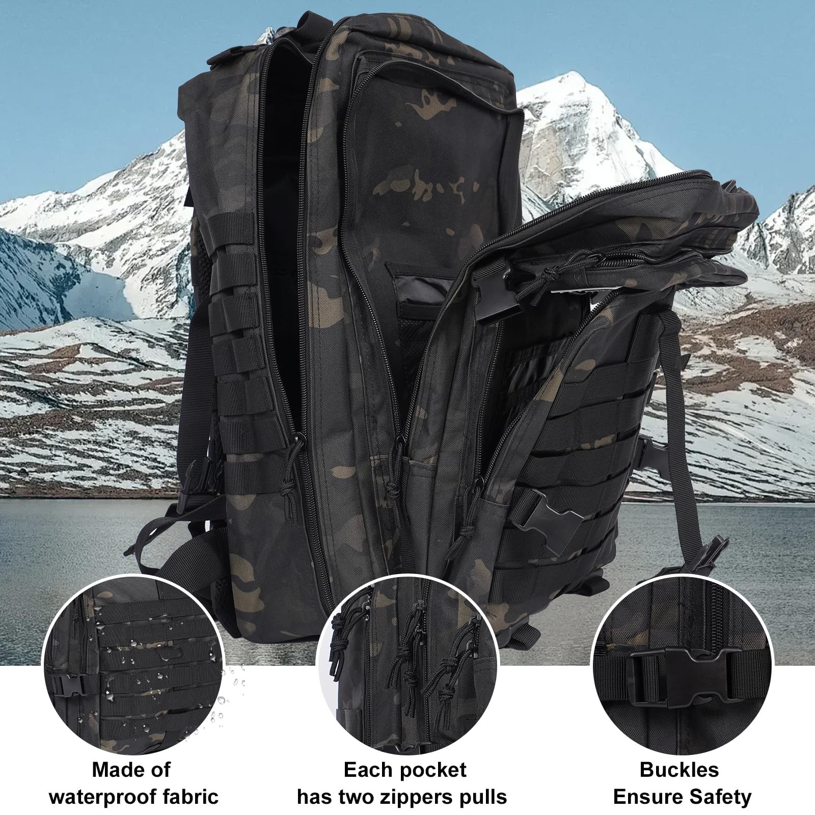 50L Large Military Tactical Backpack Molle Army Assault Pack for Travel Campi…