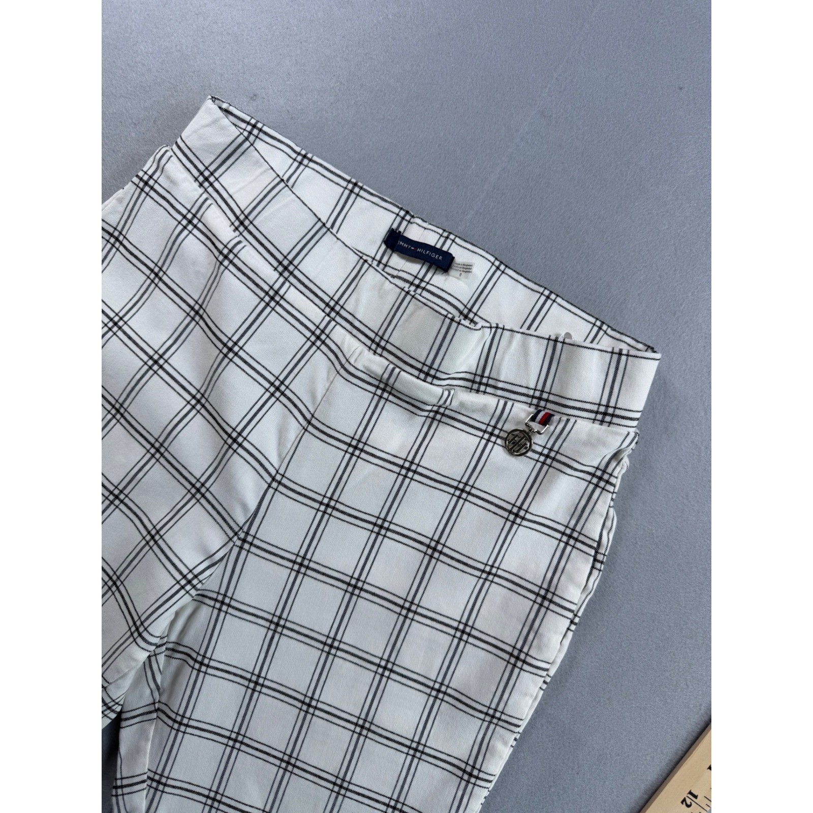 Tommy Hilfiger Womens White Black Plaid Pull On Skinny Pants Size 8