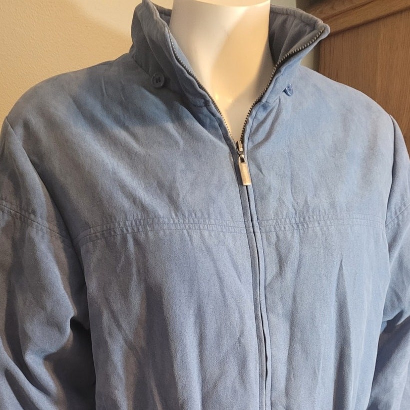 Blue Faux Suede Utility Jacket Thermolite Insulated Lightweight Winter Coat